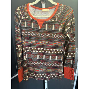 Women's Twenty Second Brown Orange Patterned Long Sleeve Tee M